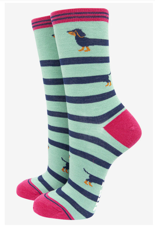 DOG BAMBOO SOCKS - GREEN/NAVY