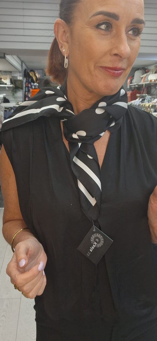 POLKA DOT SATIN NECK SQUARE - BLACK