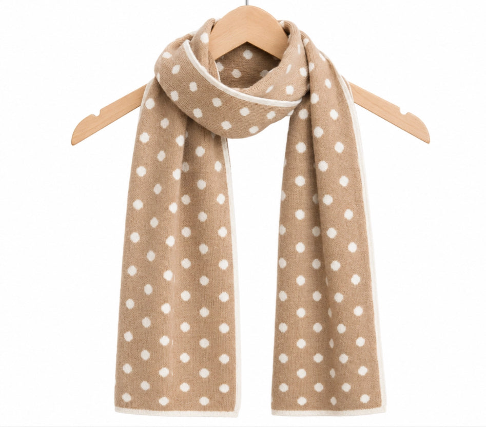 CASHMERE & MERINO WOOL BLEND POLKA SCARF - BEIGE