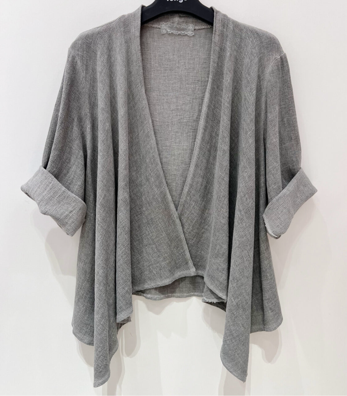 LINEN/COTTON BLEND WATERFALL CARDI - 8-14 - CHARCOAL