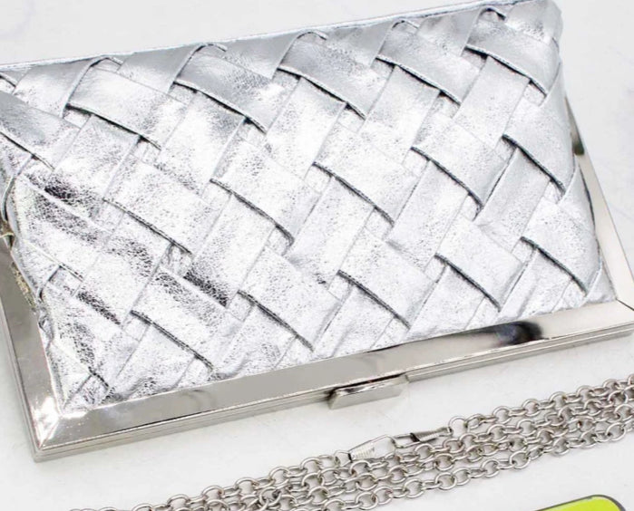 BRAIDED CLUTCH OCCASION BAG - SILVER