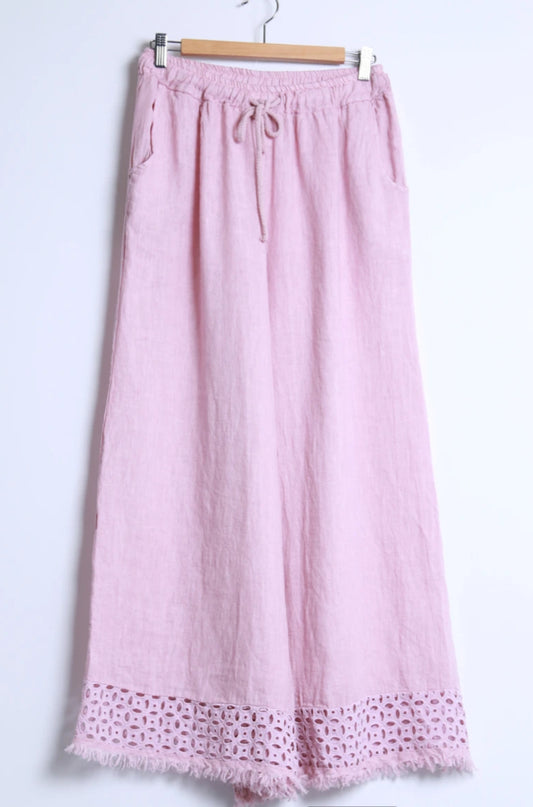 MESH HEM LINEN/COTTON BLEND PALAZZO - 10-16