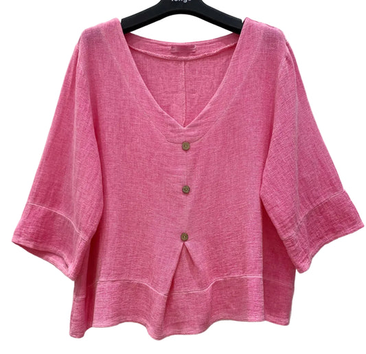 LINEN/COTTON BUTTON TOP - 10-16 - PINK