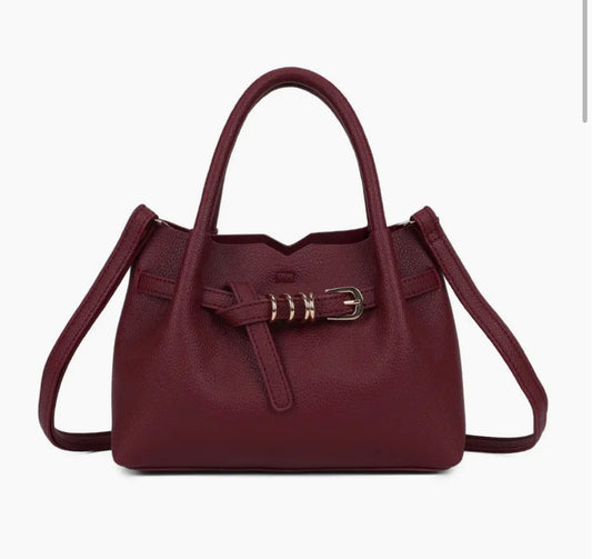 BELT DETAIL HANDBAG - BURGUNDY