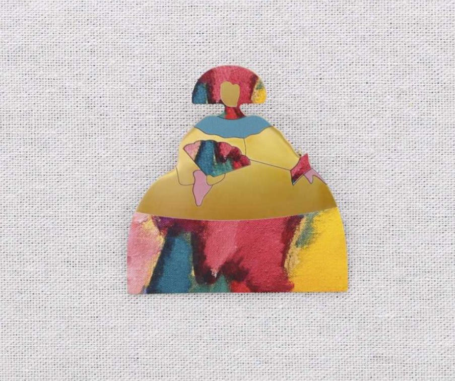 ENAMELLED STAINLESS STEEL LADY BROOCH - MULTI