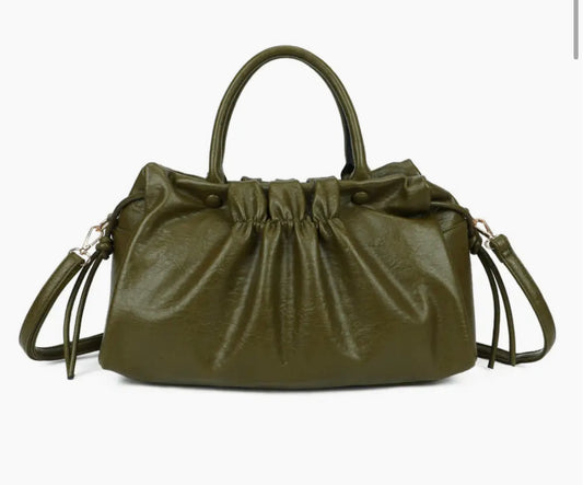 RUCHED LEATHERETTE BAG - KHAKI