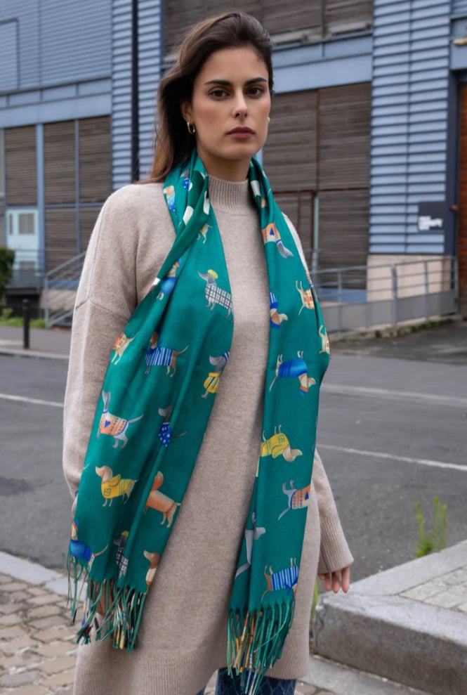 FRINGED DOG PRINT SCARF