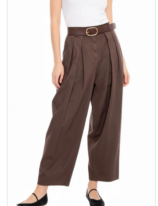 COTTON BALLOON PANTS WITH BELT - 10-16 - CHOCOLATE