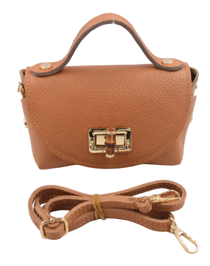 SMALL LEATHER CROSSBODY- TAN