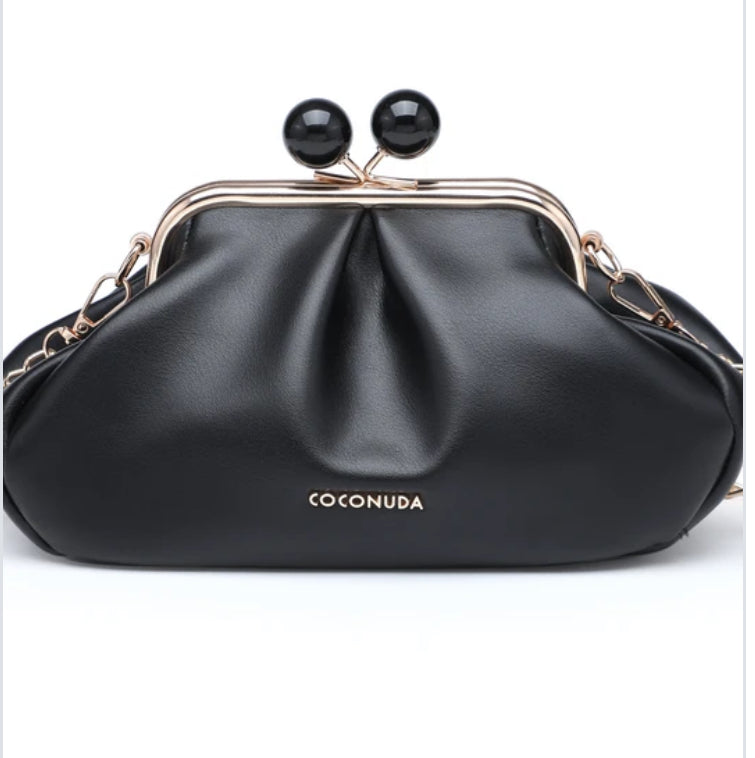 VINTAGE CLASP CLUTCH WITH CHAIN STRAP - BLACK