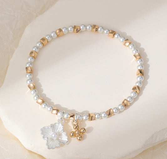 STRETCH FLOWER BRACELET- MIXED METAL