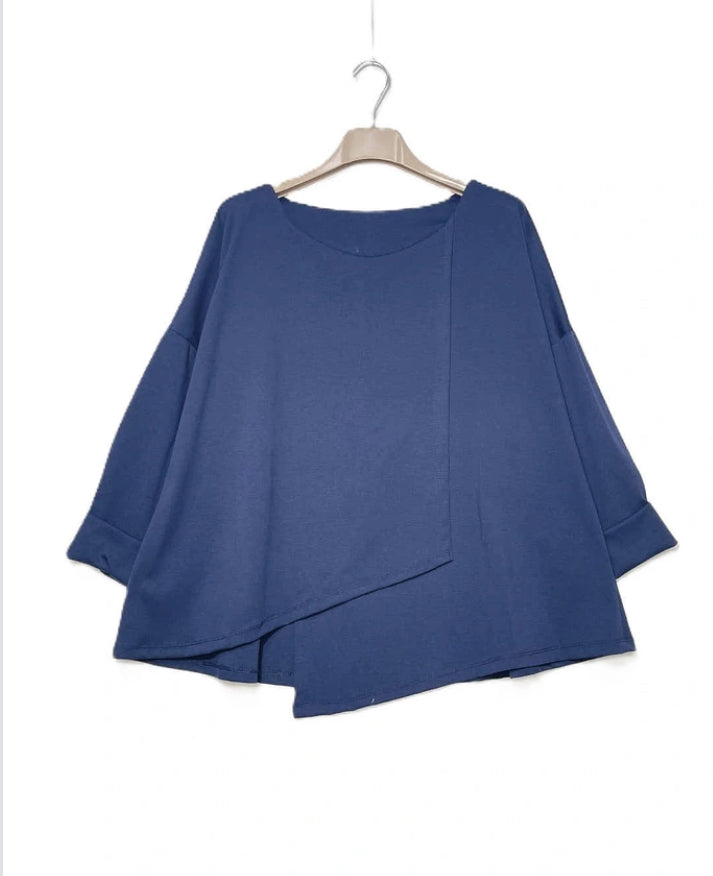 COTTON BLEND ASYMMETRIC TOP - 10-16 NAVY