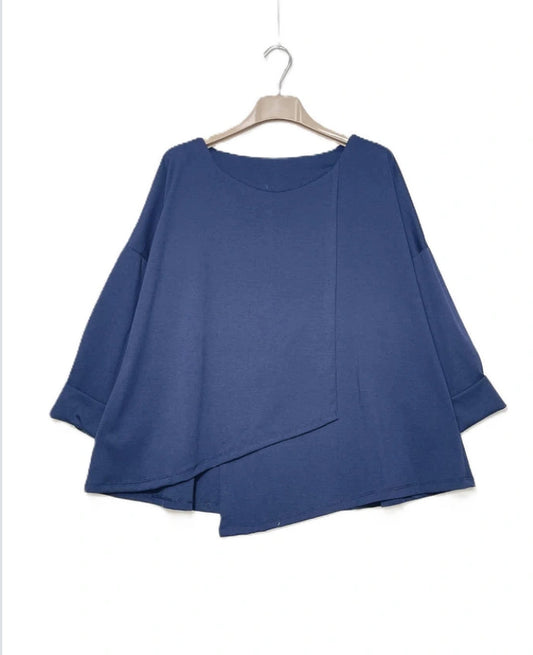 COTTON BLEND ASYMMETRIC TOP - 10-16 NAVY