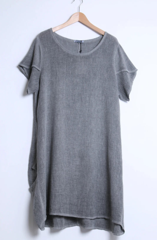 FOLD CUFF LINEN /COTTON BLEND DRESS - 10-16