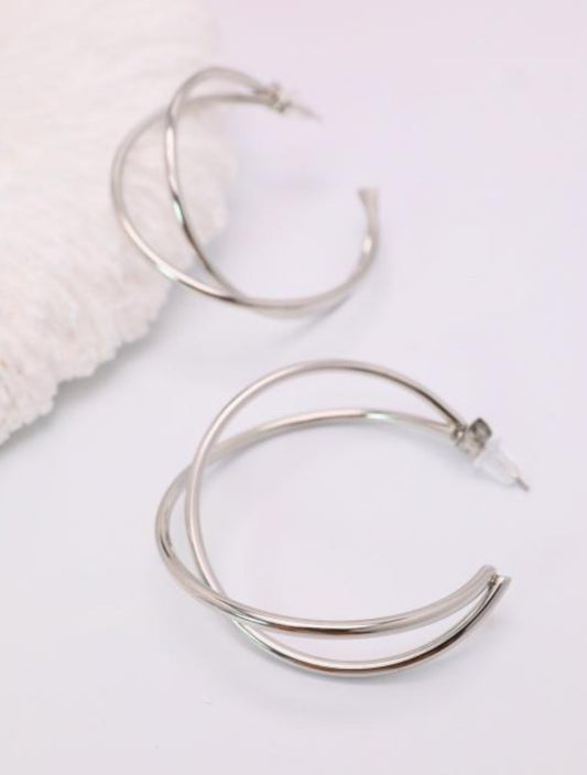 DOUBLE TWIST HOOP STUD - SILVER
