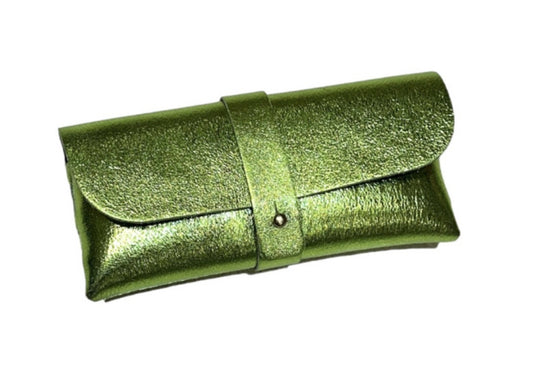 LEATHER GLASSES CASE - METALLIC GREEN