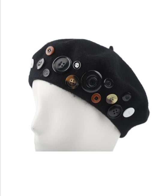 BUTTON BERET - BLACK