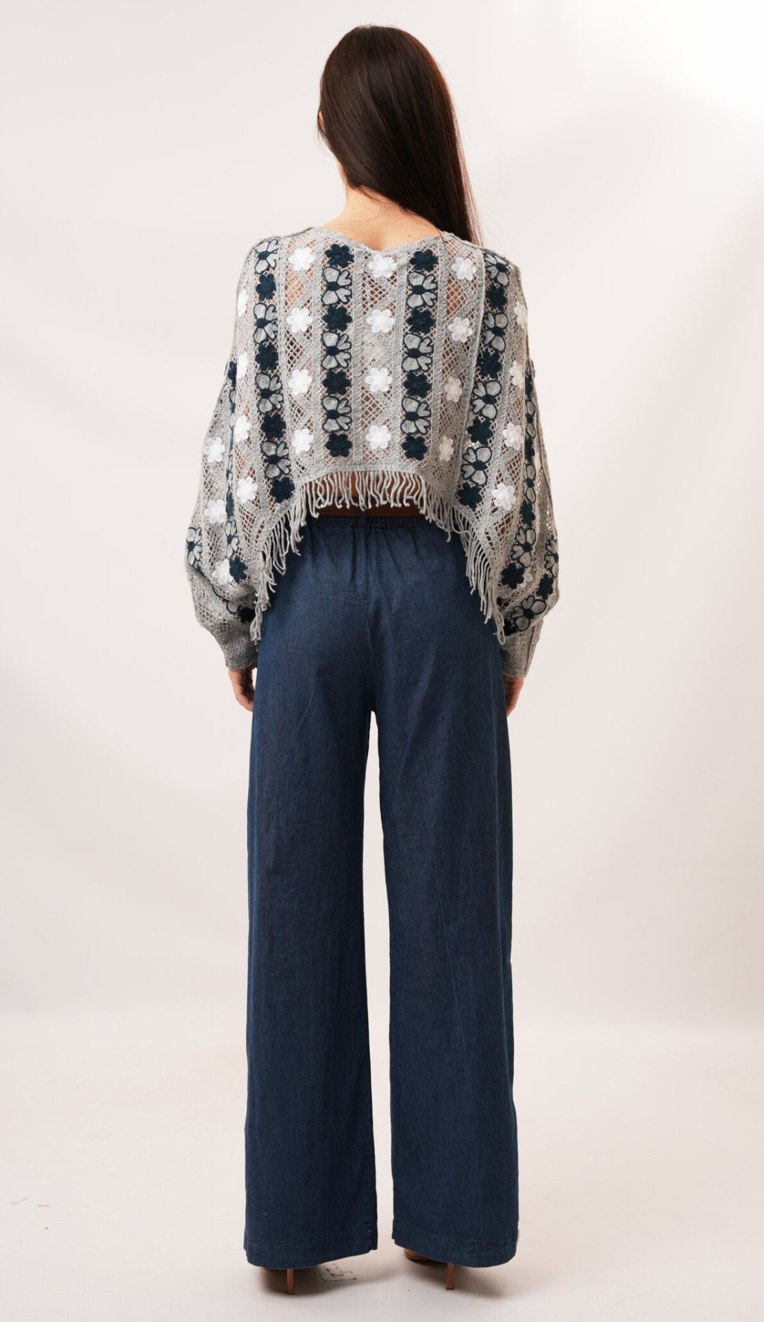 CROCHET FRINGED TOP - 8-12 - GREY