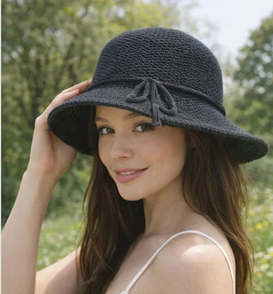WOVEN BOW HAT - BLACK