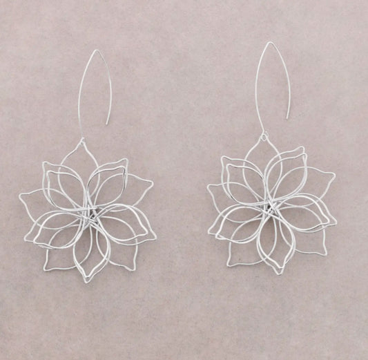 FLOWER STATEMENT EARRINGS - SILVER