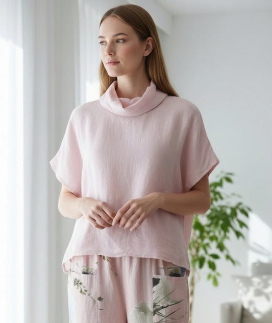 ROLL NECK LINEN TOP - 10-16