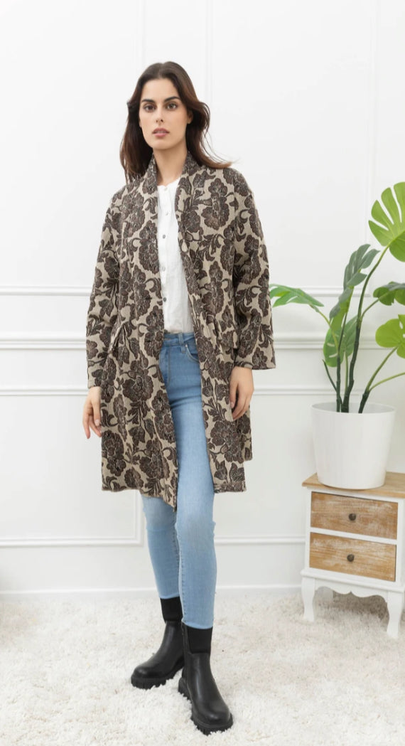 TAPESTRY MID LENGTH COAT - 8-14 - BROWN