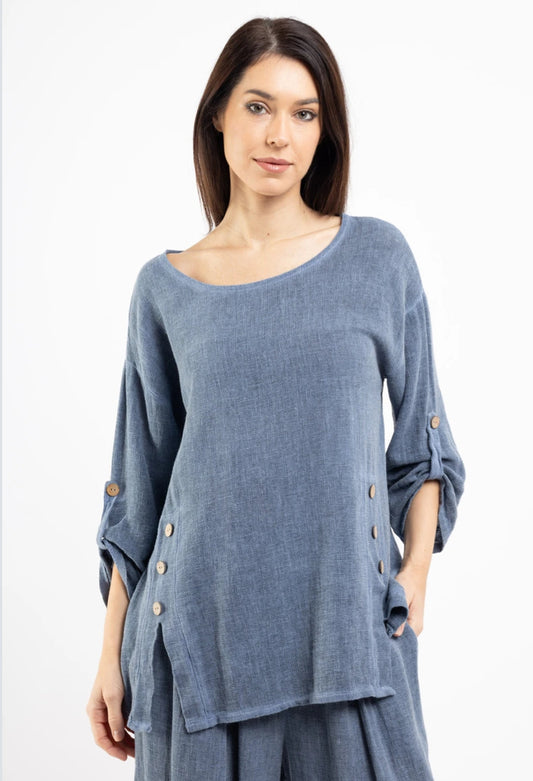 BUTTON DETAIL LINEN TOP - 10-16