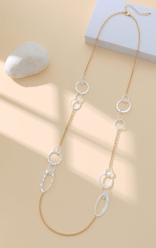 CIRCLES MIXED METAL LONG NECKLACE