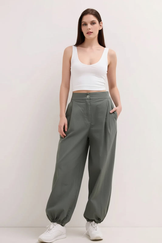 ELASTIC HEM BALLOON PANTS - 8-12- KHAKI