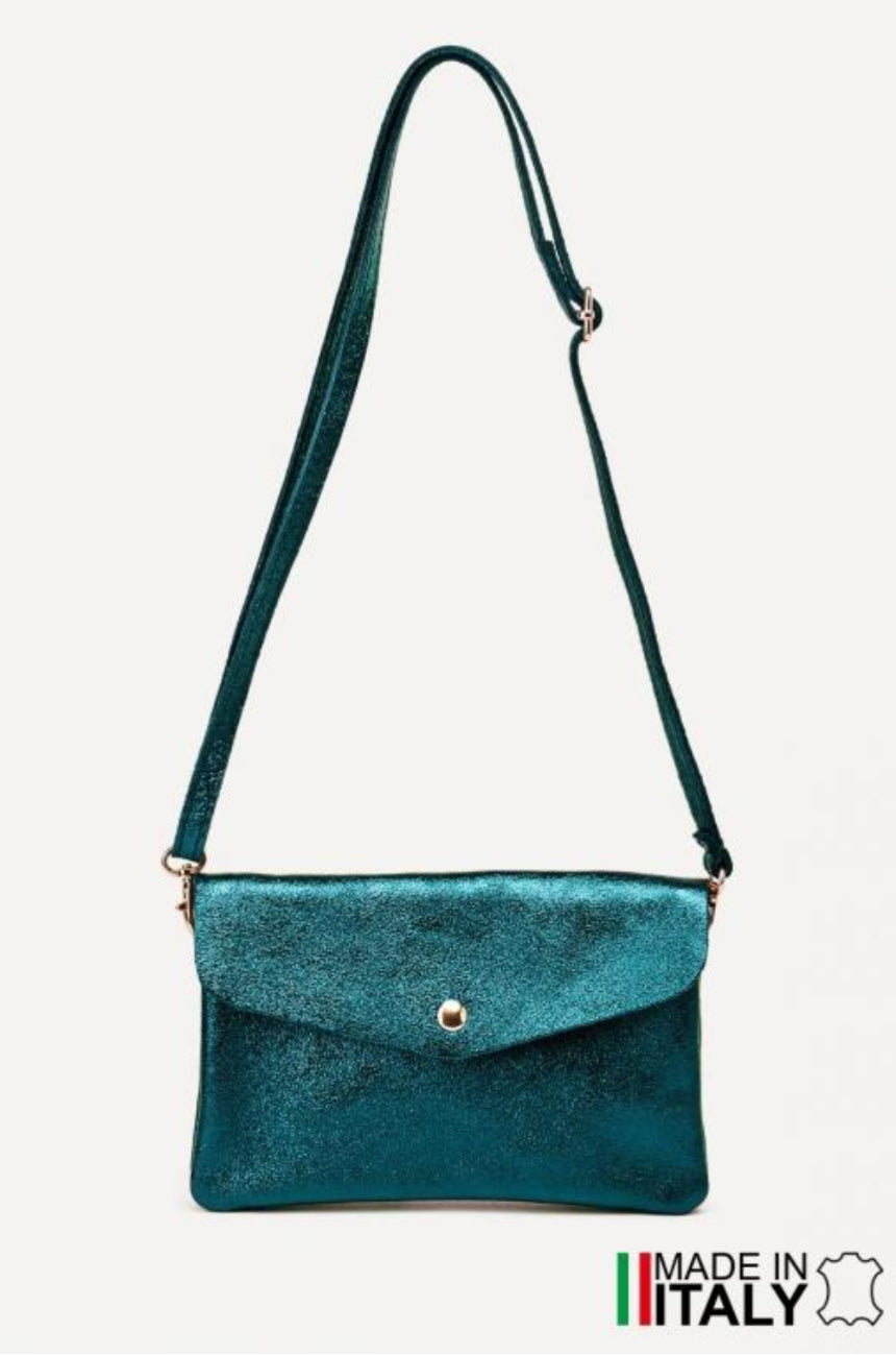ITALIAN LEATHER CROSSBODY - METALLIC TEAL
