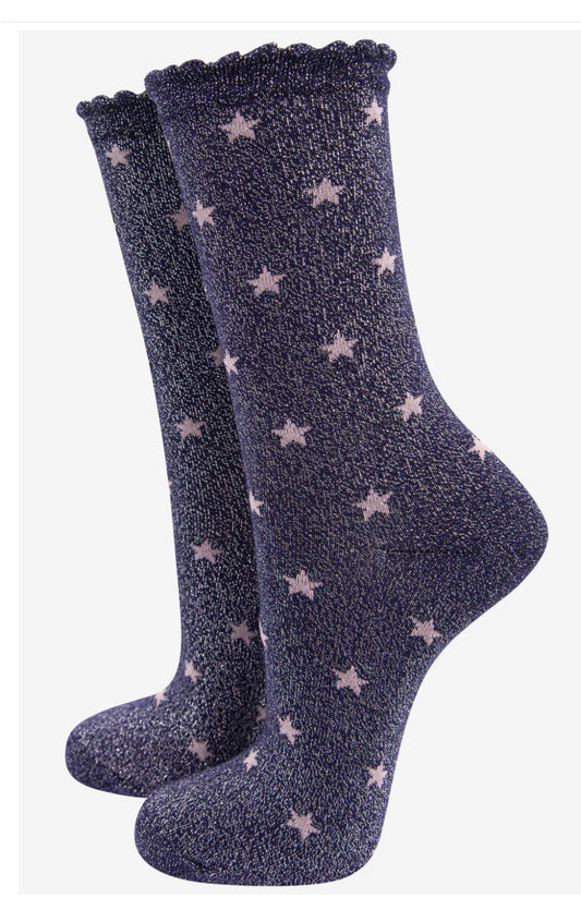 STAR BAMBOO SOCKS - NAVY/LILAC