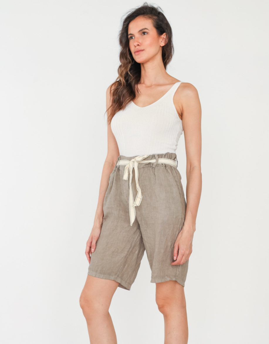 LINEN BERMUDA SHORTS - 10-14- TAUPE
