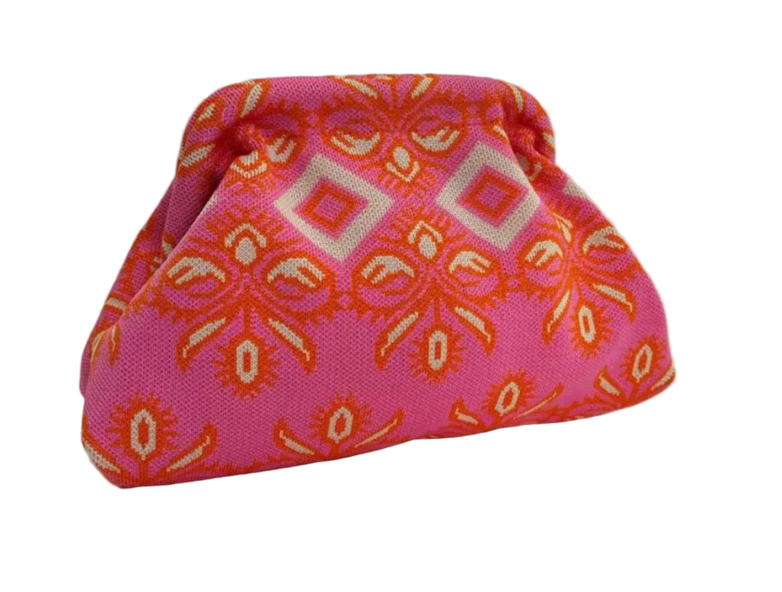 WOVEN CLUTCH BAG - FUSCHIA/ORANGE