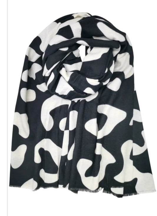 ABSTRACT PRINT SCARF - BLACK