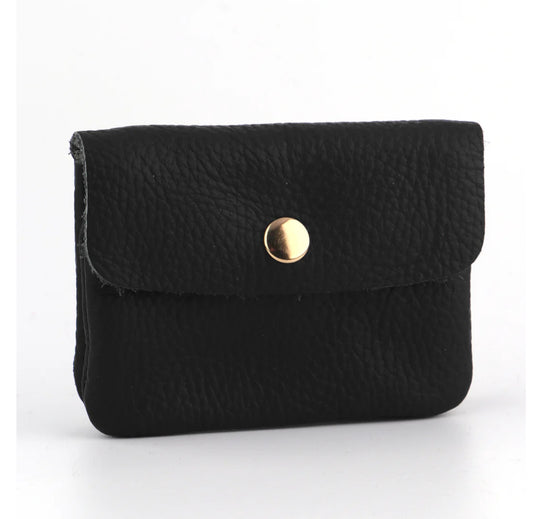 TEXTURED ITALIAN LEATHER CARD WALLET - BLACK