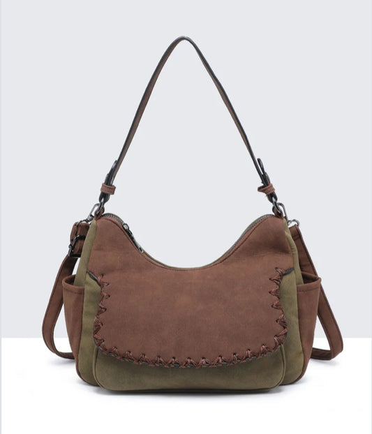 NUBUCK EFFECT SHOULDER/ CROSSBODY- KHAKI