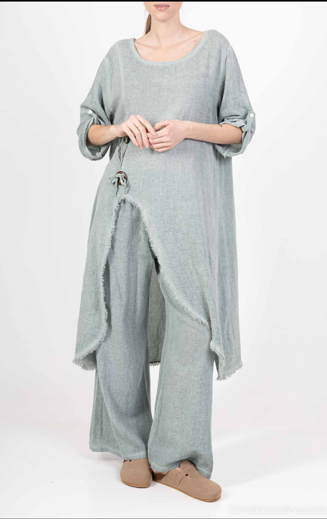 LINEN/COTTON BLEND TUNIC - 10-16 - KHAKI