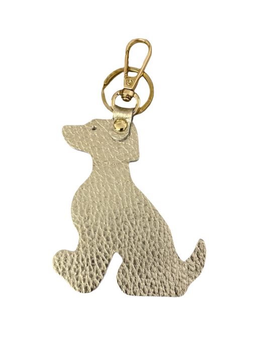 LEATHER DOG KEYRING - GOLD