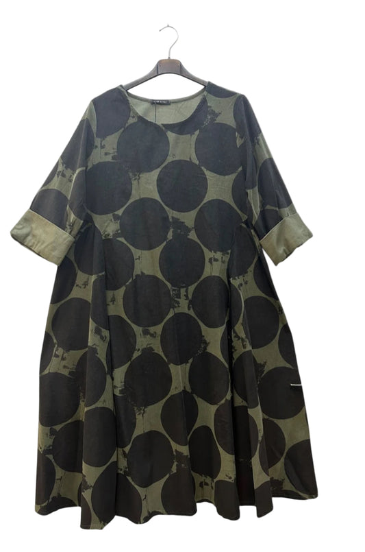 COTTON CIRCLE PRINT DRESS - 10-14/16 - KHAKI