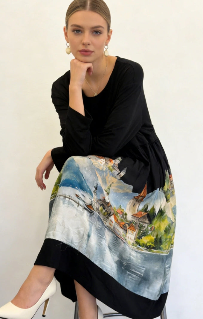 LAYERED MAXI DRESS - 10-16- BLACK