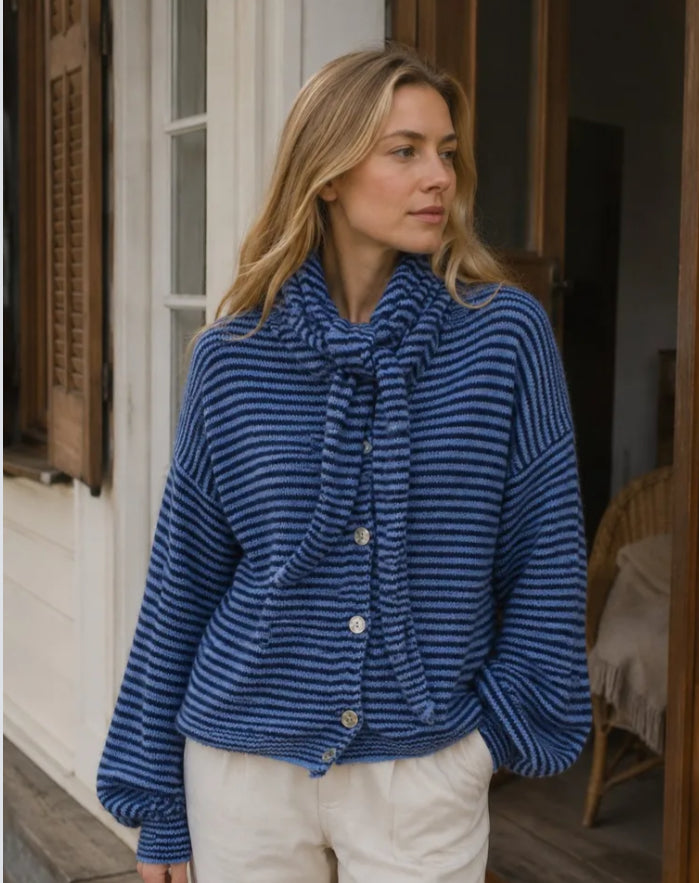 STRIPE KNIT SCARF CARDI - 10-16 - BLUE