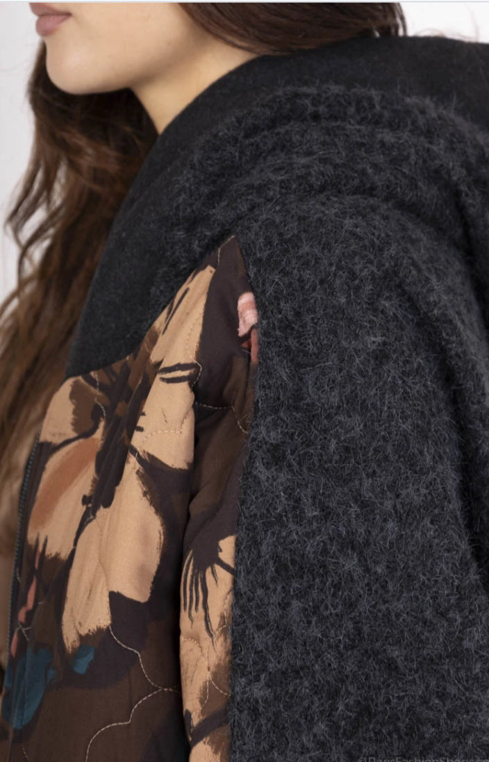 QUILTED FLORAL COAT WITH HOOD - 10-16 - BROWN