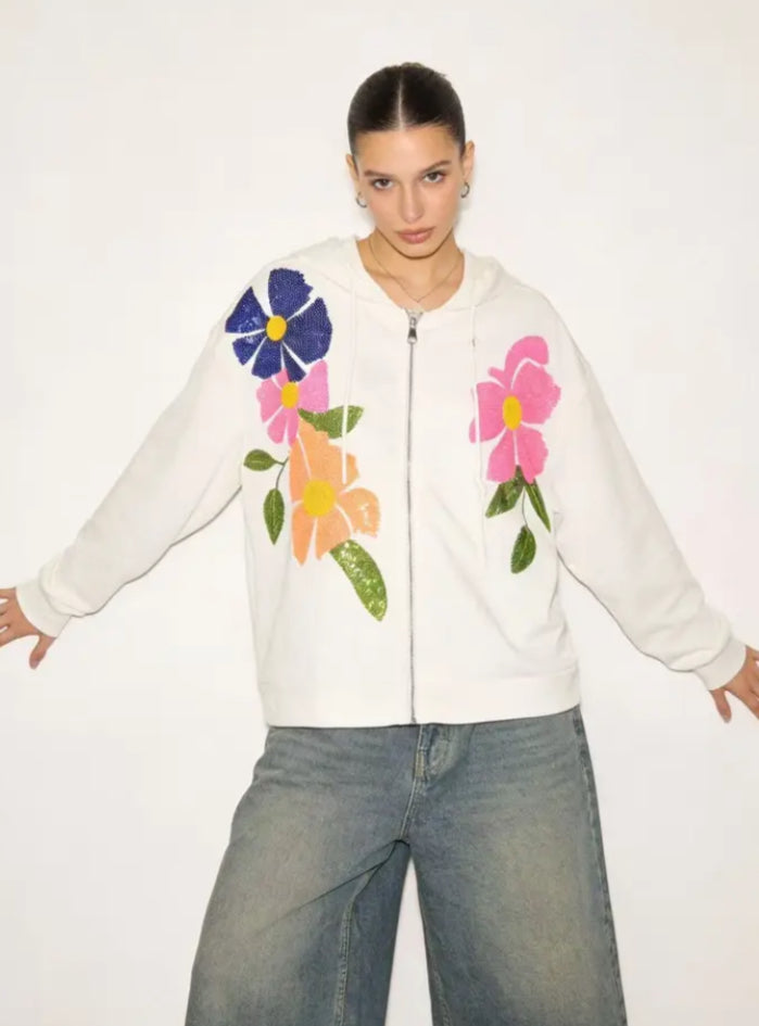 SEQUIN HOODY - 10-16 - WHITE