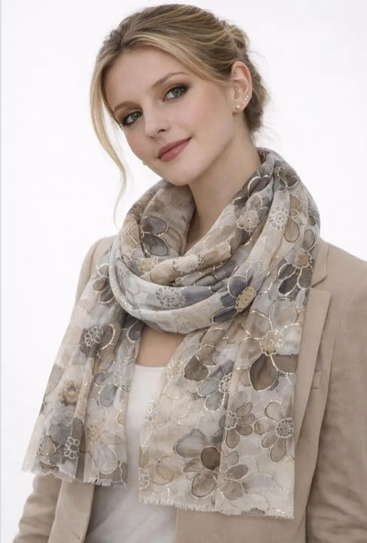FLORAL PRINT SCARF - TAUPE