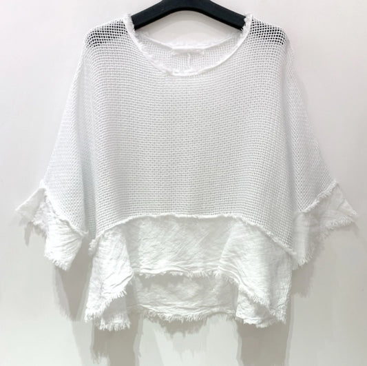 LINEN MESH TOP - 10-16 - WHITE