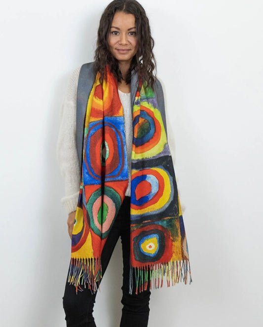 CASHMERE/WOOL BLEND CIRCLE PRINT SCARF