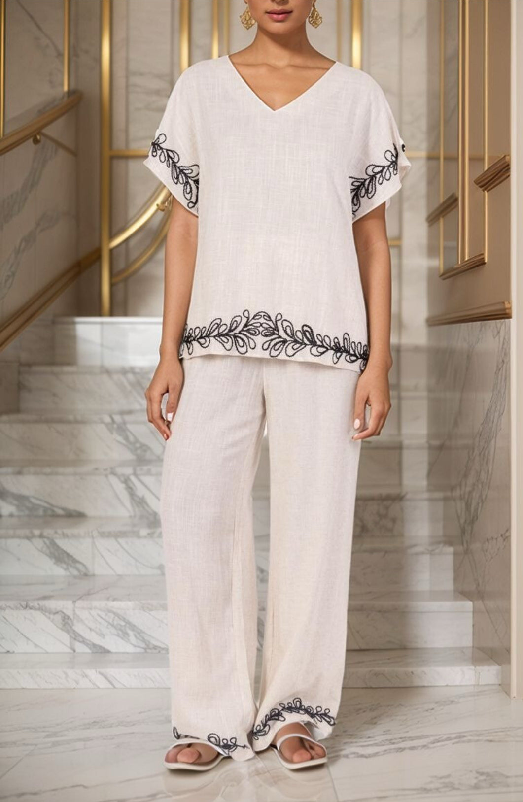 COTTON/LINEN BLEND EMBROIDERED CO-ORD - 10-12 & 12-14