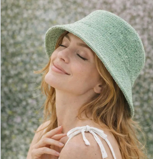 WOVEN SEQUIN BUCKET HAT - AQUA