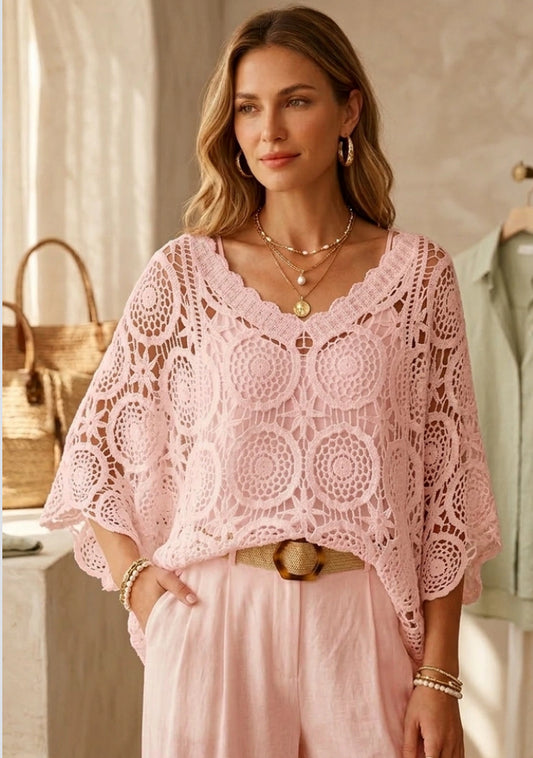 CROCHET TOP WITH VEST - 10-16 - PINK