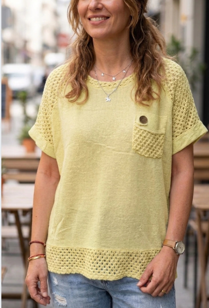 COTTON MESH POCKET TOP - 10-16 - LEMON